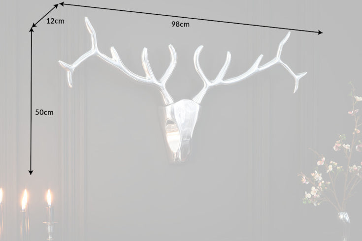 Moderne Wanddekoration VEADO 98cm silber Hirschgeweih