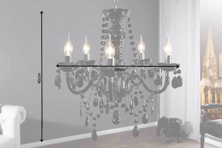 Eleganter Kronleuchter BLACK CRYSTAL 55cm schwarz Acryl 5-armig Lüster