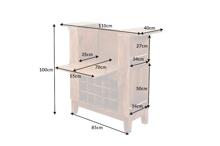 MAKASSAR solid bar cabinet 85cm Sheesham stone finish home bar