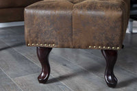 Chesterfield Fußhocker 80cm antik braun mit Knopfheftung und Nietenbesatz