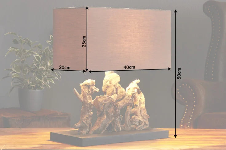 ARAGON Handgefertigte Tischlampe 50cm braun Treibholz-Fuß mit Leinenschirm