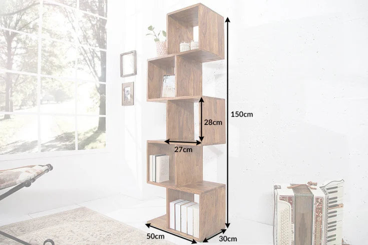 MAKASSAR Massives Cube Regal 150cm Sheesham einzigartige Maserung