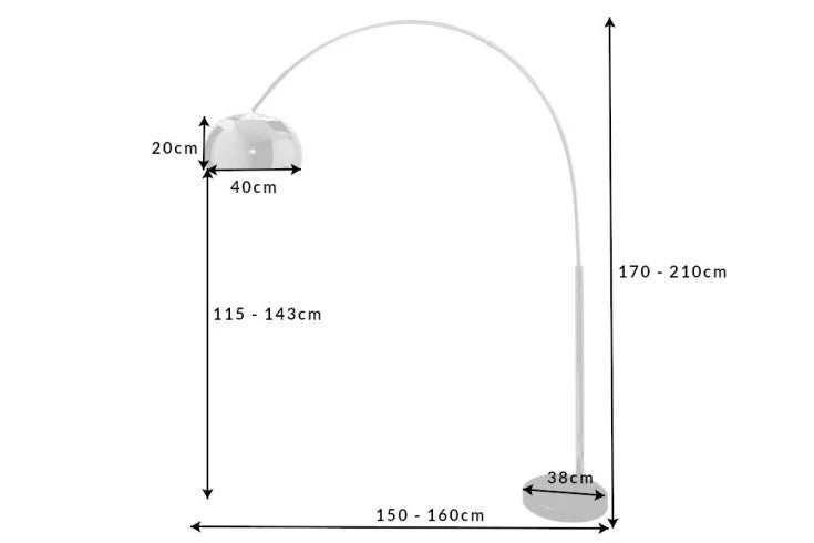 LOUNGE DEAL Ausziehbare Bogenlampe 170-210cm chrom Marmorfuß Stehlampe