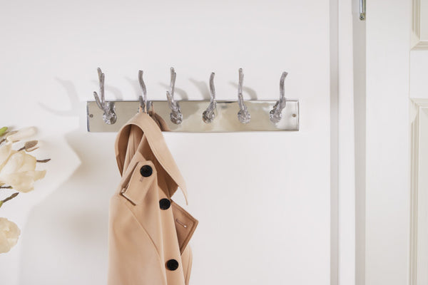 DEER Decorative wall coat rack 50cm silver polished aluminum deer antler coat hook