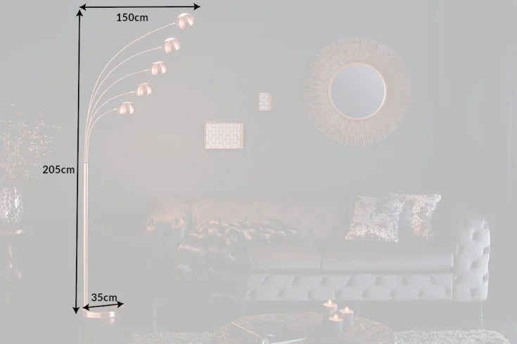 FIVE LIGHTS Design Bogenlampe 205cm chrom Stehlampe mit schwarzem Marmorfuß