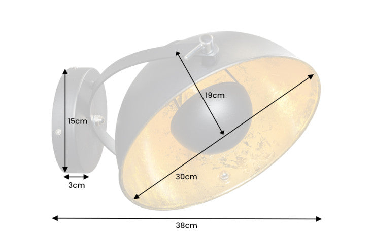 STUDIO Design Wandleuchte 38cm schwarz Blattgold-Optik neigbarer Schirm