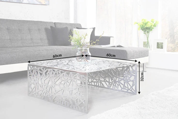 ABSTRACT Handgearbeiteter Couchtisch 60cm Alu silberfarbig im Gap Design