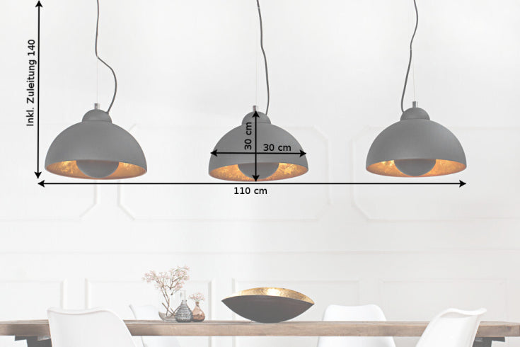 Elegante Hängelampe STUDIO 3 110cm schwarz Blattgold-Optik drei Schirme