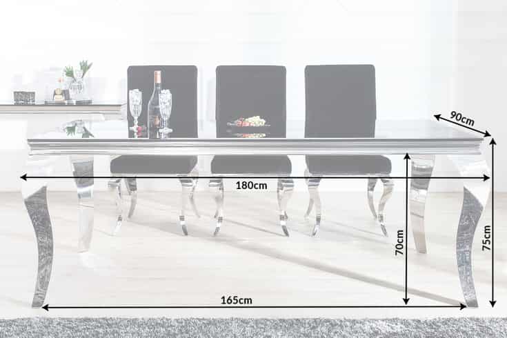 Eleganter Design Esstisch MODERN BAROCK 180cm schwarz Edelstahl Opalglas Tischplatte