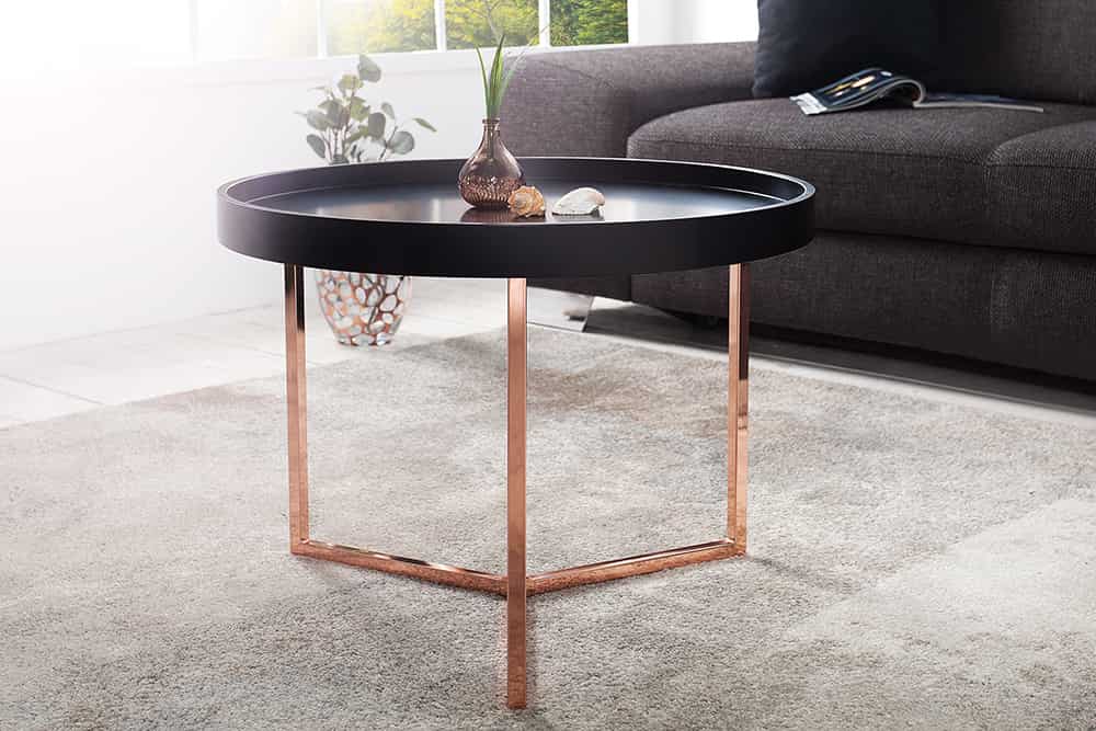 MODULAR Extravaganter Couchtisch 60cm matt schwarz kupfer rund inkl. Tablett