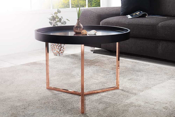 MODULAR Extravaganter Couchtisch 60cm matt schwarz kupfer rund inkl. Tablett