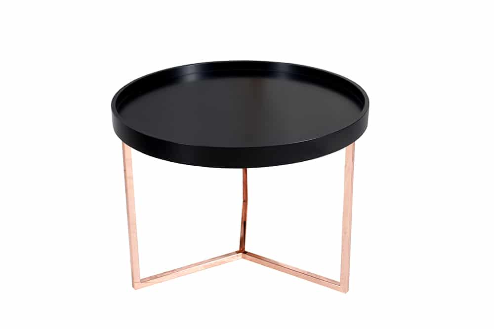 MODULAR Extravaganter Couchtisch 60cm matt schwarz kupfer rund inkl. Tablett