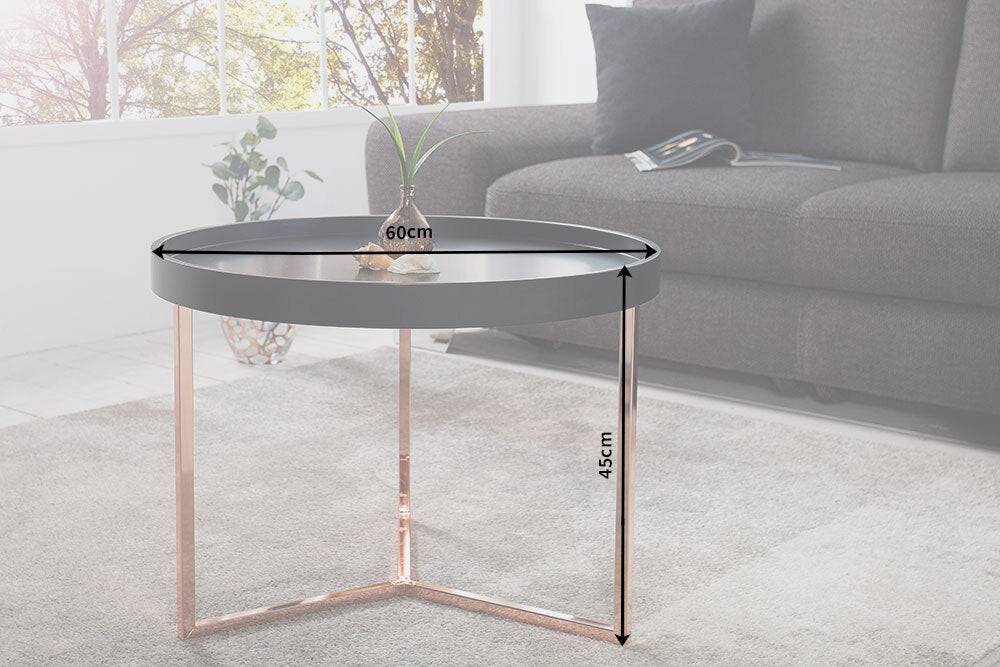 MODULAR Extravaganter Couchtisch 60cm matt schwarz kupfer rund inkl. Tablett