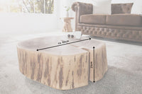 GOA Baumstamm Couchtisch 60cm natur Akazie Massivholz rund mit Rollen Unikat