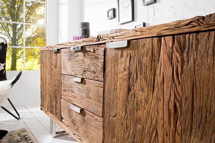 BARRACUDA Solid sideboard 160cm antique teak with steel sled feet