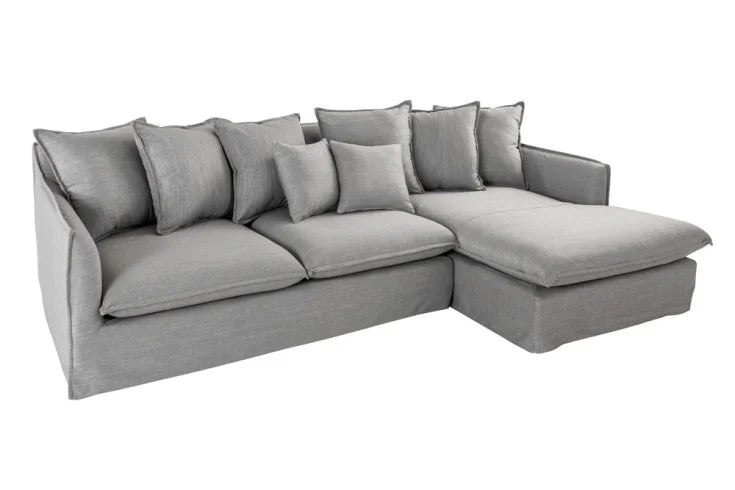 HEAVEN Großes Ecksofa 255cm grau Leinenstoff inkl. Kissen Landhausstil