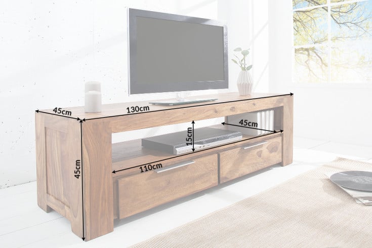 MAKASSAR Solid TV board 130cm Sheesham lowboard two drawers