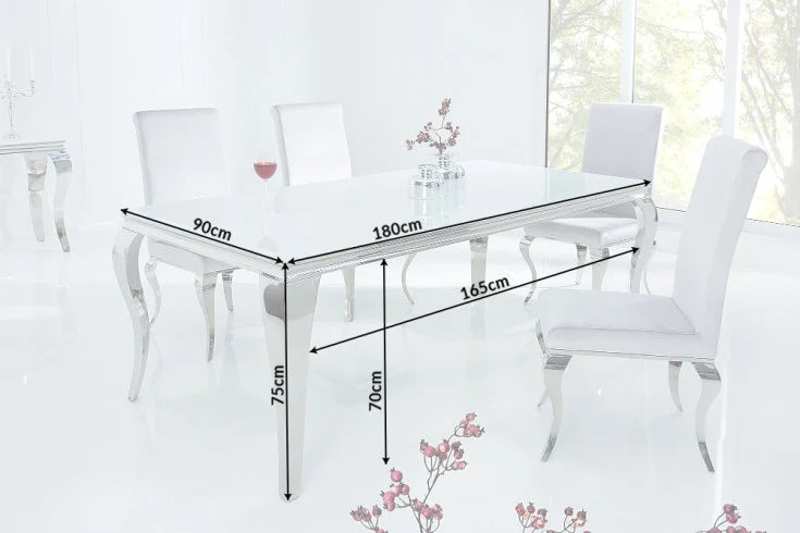 MODERN BAROQUE Elegant design dining table 180cm white stainless steel opal glass table top