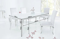 MODERN BAROQUE Elegant design dining table 180cm white stainless steel opal glass table top