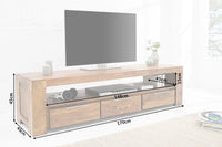 MAKASSAR Solid TV board 170cm Sheesham stone finish lowboard with three drawers