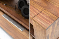 MAKASSAR Solid TV board 170cm Sheesham stone finish lowboard with three drawers