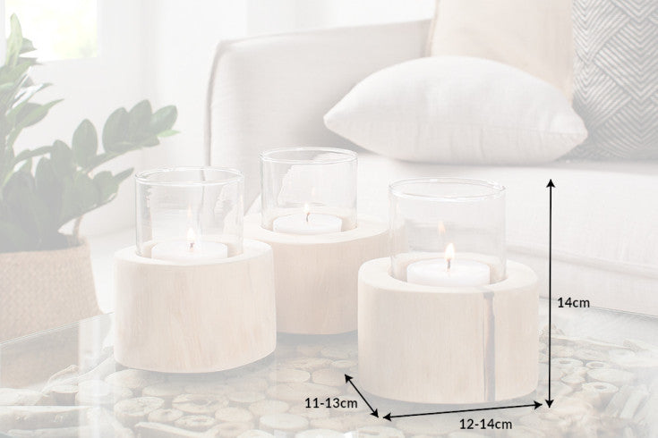 Elegantes 3er Set Windlicht LIMOTION Teakholz Outdoor Teelicht Kerzenhalter