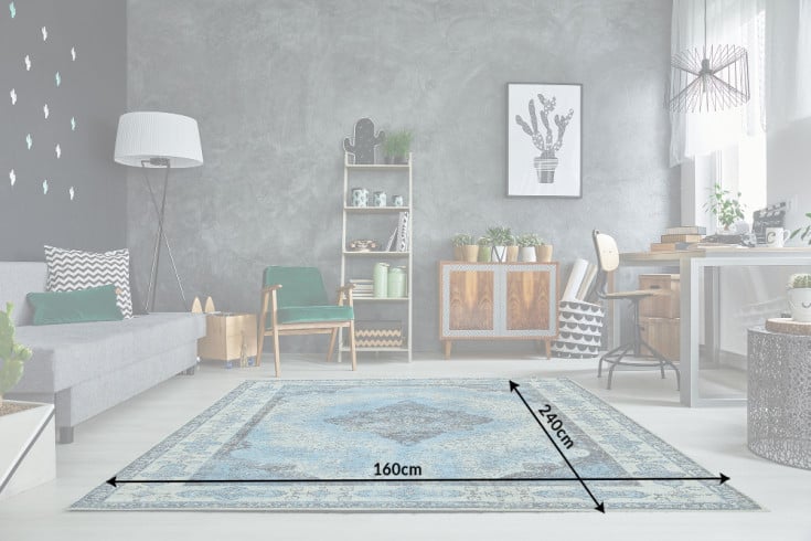 PURE UNIQUE Orientalischer Baumwoll-Teppich 240x160cm blau geometrische Muster