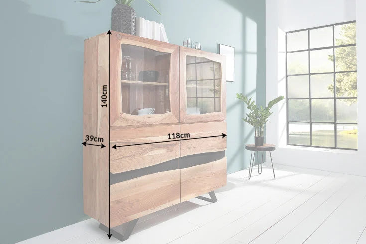 AMAZONAS Solid highboard 140cm acacia metal display cabinet tree edge