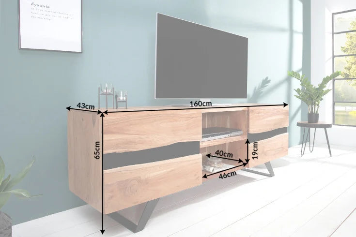 AMAZONAS Solid TV board 160cm acacia metal lowboard tree edge