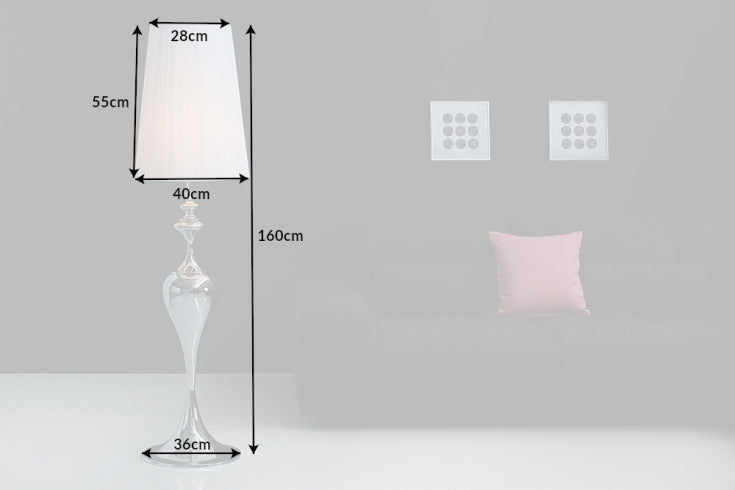 Edle Design Stehlampe LUCIE 160cm silber weiß Barock Stil Stehleuchte