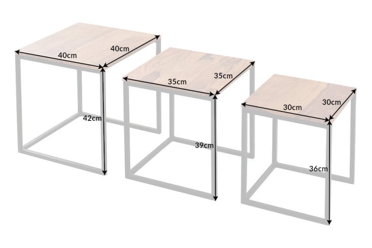 ELEMENTS 3er Set Beistelltisch 40cm natur Sheesham Massivholz Metallgestell schwarz