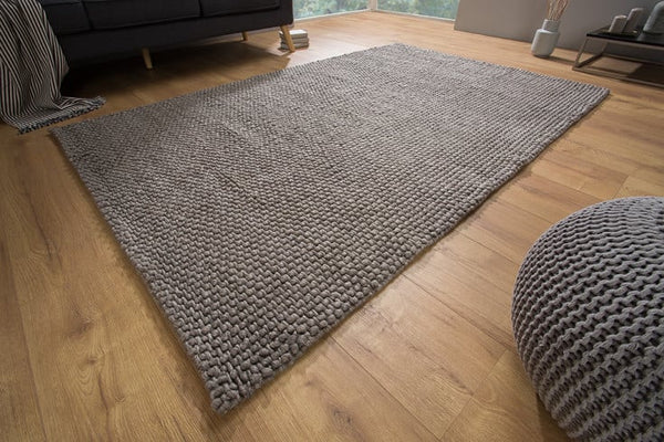 WOOL Handgearbeiteter Teppich 240x160cm anthrazit braun aus Wolle