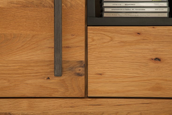 THOR Solid TV board 200cm wild oak oiled lowboard in industrial design