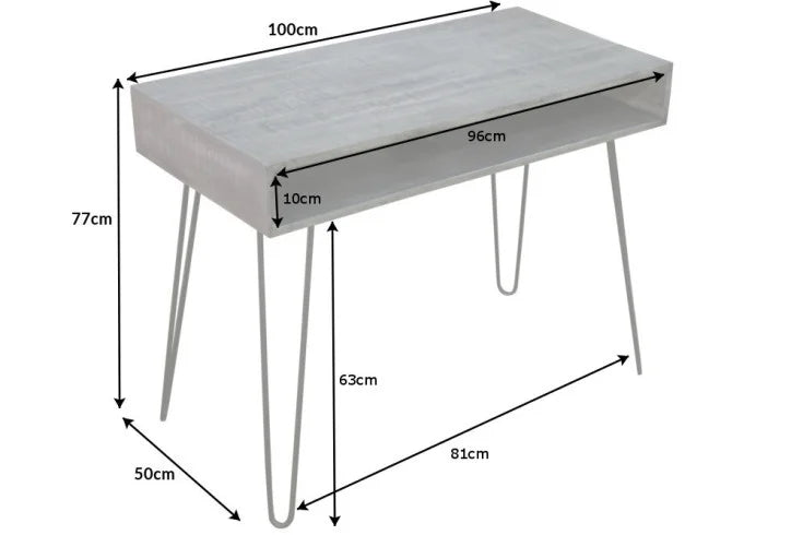 SCORPION Massiver Schreibtisch 100cm grau Mangoholz Hairpin Legs