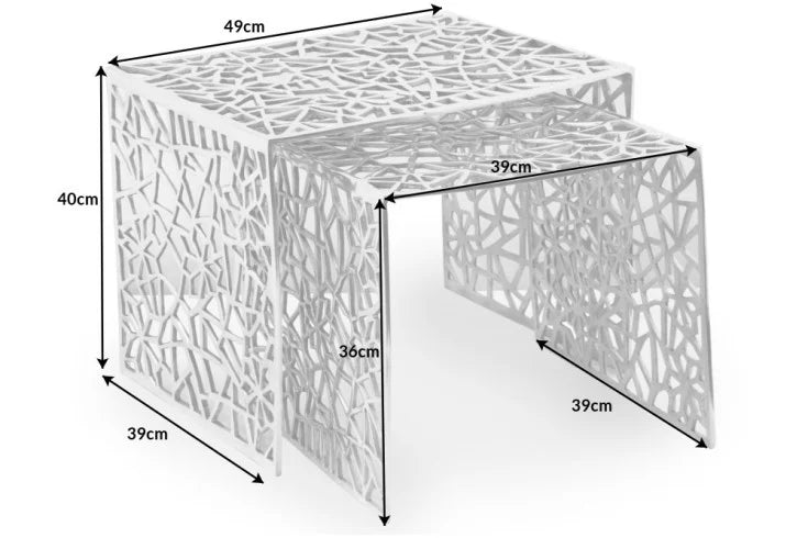 ABSTRACT Handcrafted coffee table 49cm set of 2 silver in Gap design