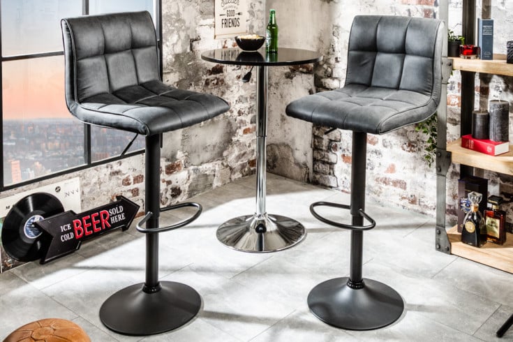 MODENA Höhenverstellbarer Barhocker vintage grau Barstuhl mit Fußablage