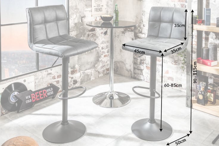MODENA Höhenverstellbarer Barhocker vintage grau Barstuhl mit Fußablage