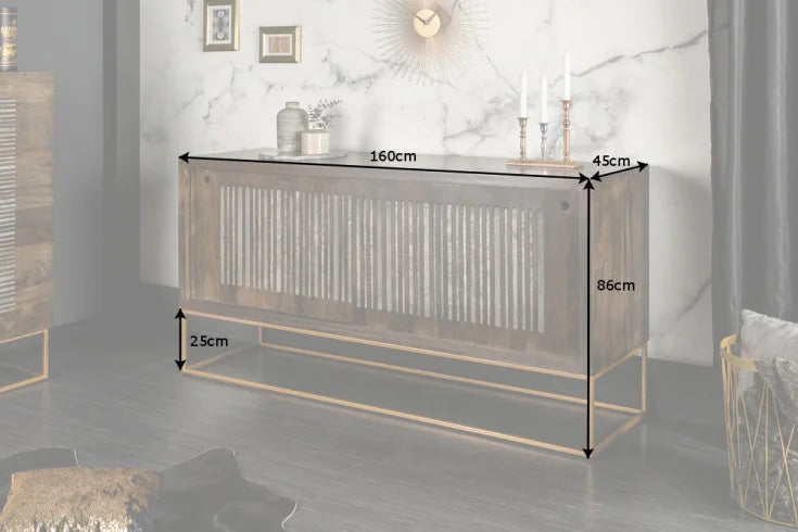 ONYX solid sideboard 160cm mango wood with agate stone trim