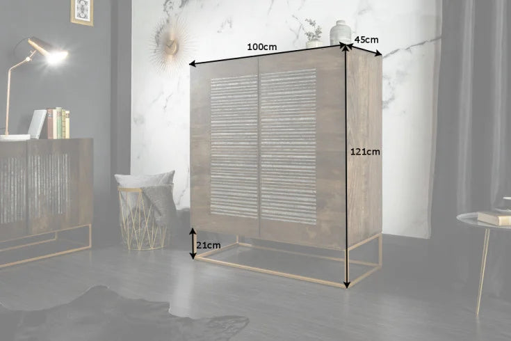 ONYX solid highboard 120cm mango wood with agate stone trim
