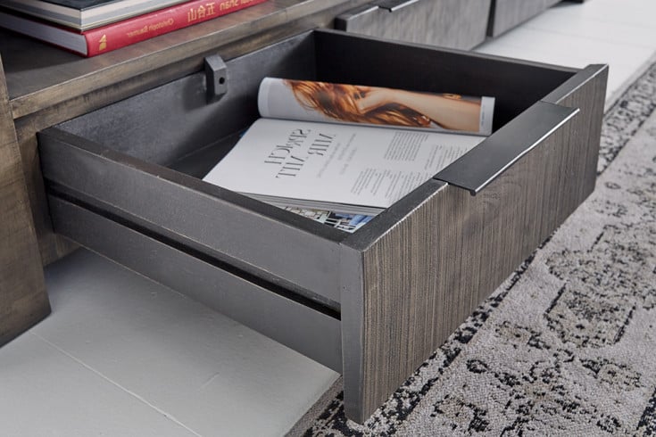 IRON CRAFT Solid TV board 170cm gray mango wood lowboard 3 drawers