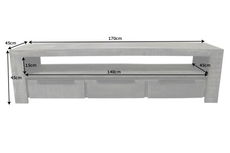 IRON CRAFT Solid TV board 170cm gray mango wood lowboard 3 drawers