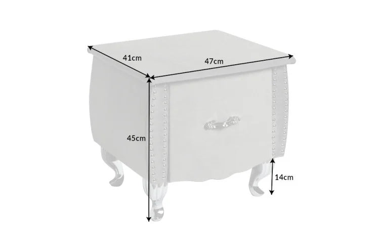 EXTRAVAGANCIA Elegant bedside table 47cm silver gray velvet night dresser with drawer