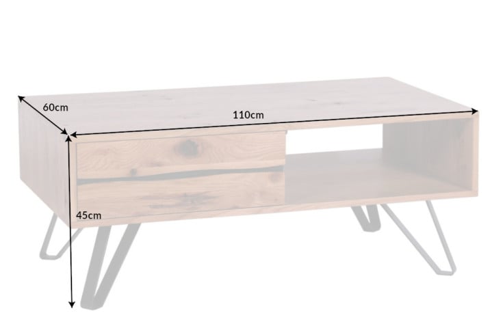 LIVING EDGE Massivholz Couchtisch 110cm Wildeiche geölt Baumkante mit Stauraum