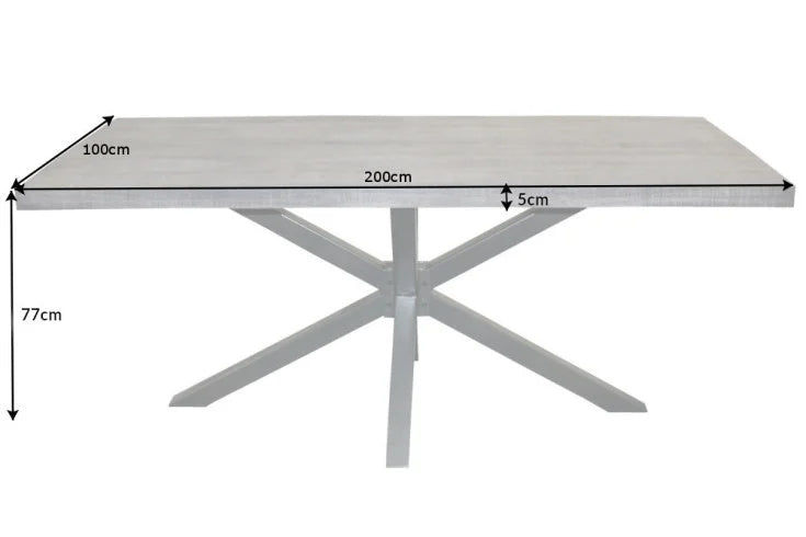 GALAXIE Solid industrial dining table 200cm gray mango wood star-shaped frame