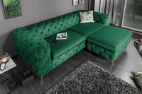 MODERN BAROCK Chesterfield Sitzhocker 92cm smaragdgrün Samt Fußhocker