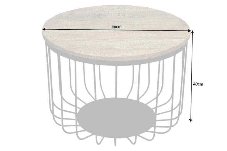 Runder Couchtisch FACTORY LOFT 60cm Mangoholz schwarzes Metallgestell handmade massiv