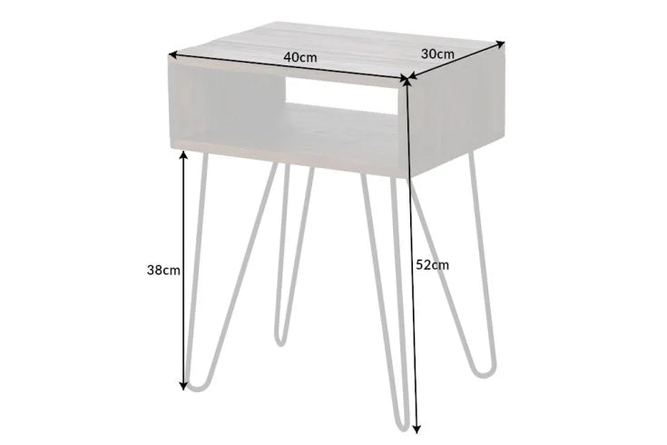 SCORPION Handcrafted side table 40cm weathered acacia bedside table hairpin legs