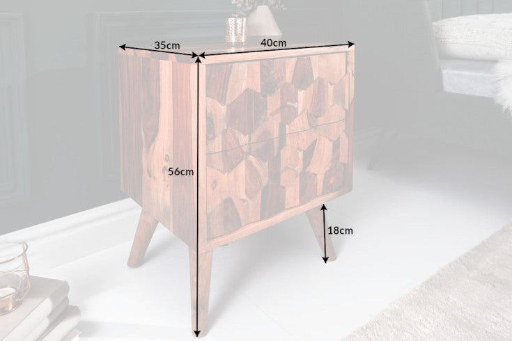 Massivholz Beistelltisch MYSTIC LIVING 60cm Sheesham Retro Nachttisch mit Schubladen