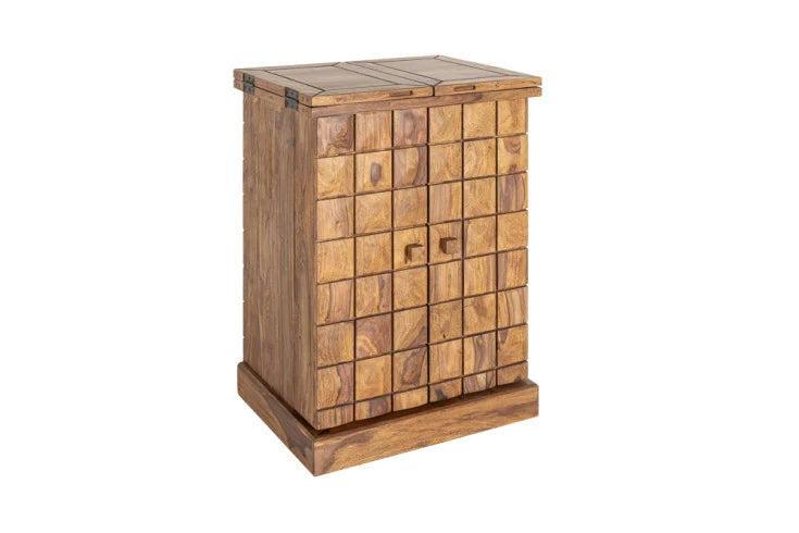 MOSAICO Handcrafted bar cabinet 130cm Sheesham wood stone finish 3D effect