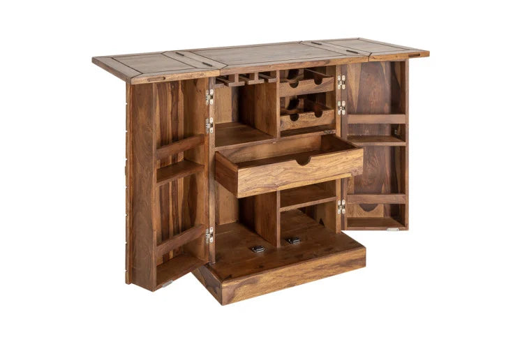 MOSAICO Handcrafted bar cabinet 130cm Sheesham wood stone finish 3D effect